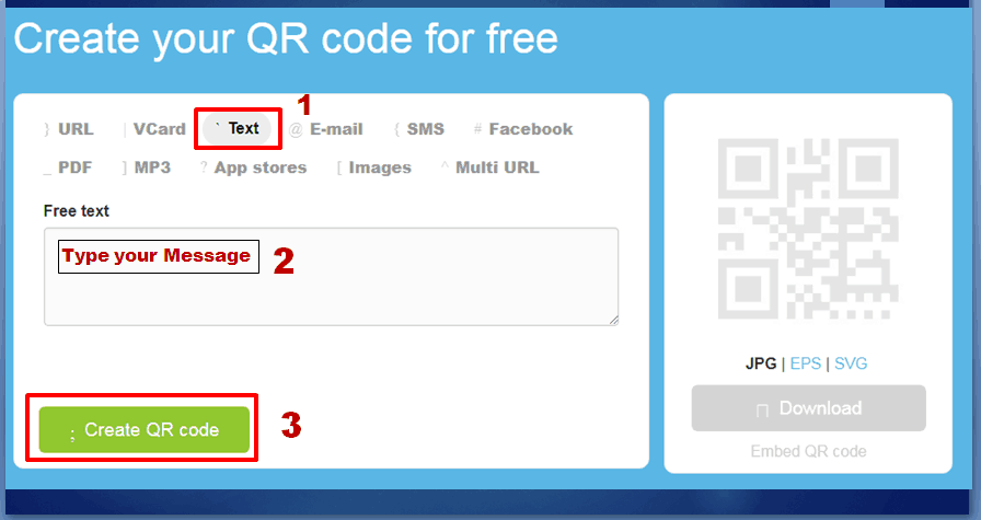 QR Code Generator-Type of Message