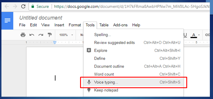 Dictate your Document Inside Google Drive