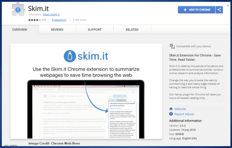 Skim it Google Web store 1