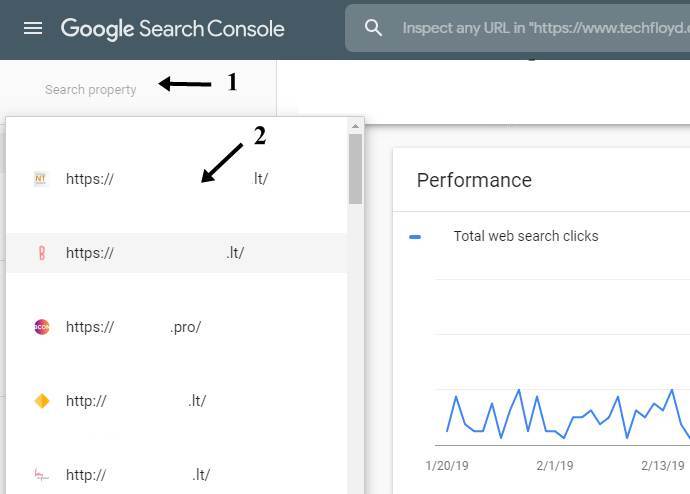 selecting property search console