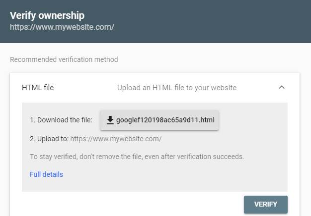 verifying ownership search console