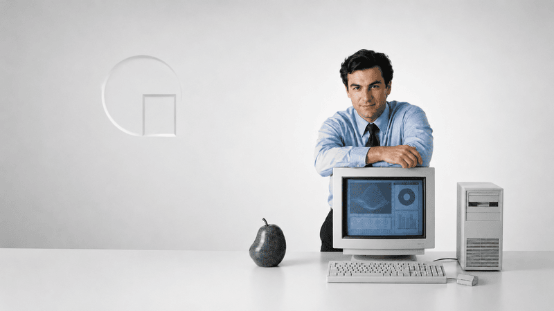 Man analyzing computer security with vintage monitor and desktop setup.